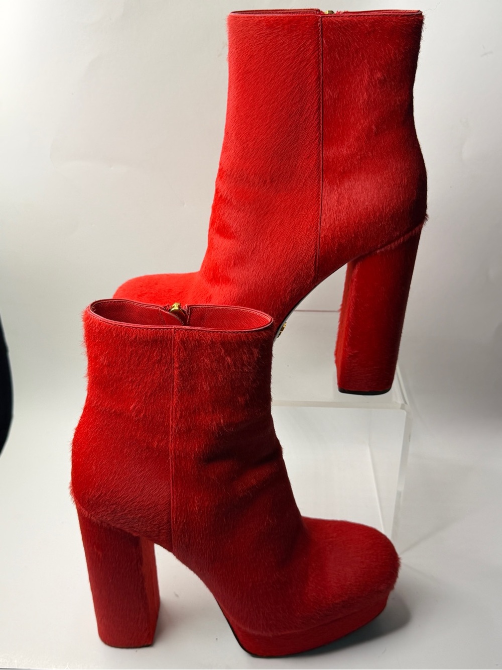 Prada Red Platform Booties with Block Heel